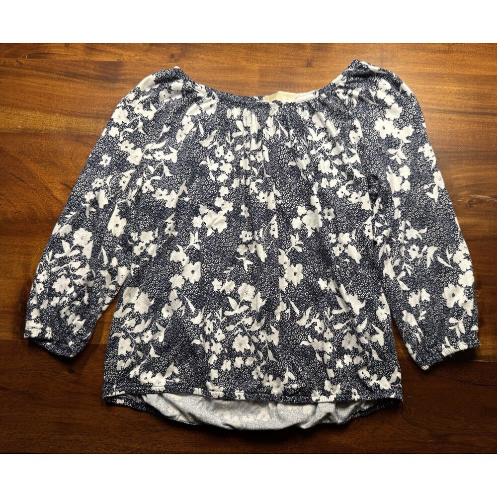 MICHAEL Michael Kors Blue Floral Peasant Blouse Top Off Shoulder Cotton Blend S